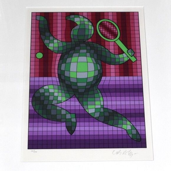Victor Vasarely Tennis Player Signed & Numbered Limited Edition Serigraph Framed - Picture 2 of 10